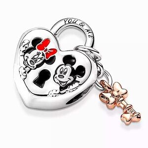 Sterling Silver Mickey Minnie Mouse Charm Heart Key Lock For Charm Bracelet